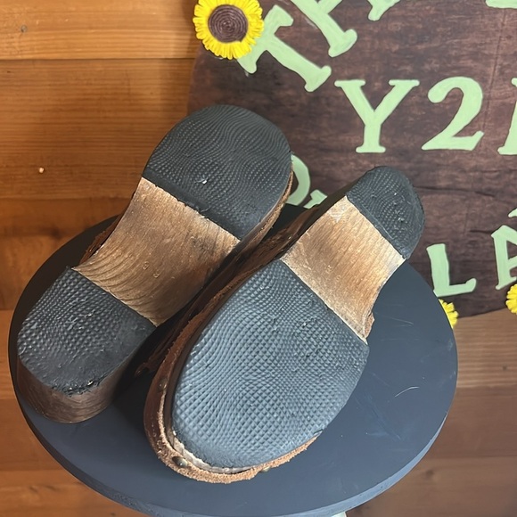 Sundance Suede Leather Mule Clog Wood Shoe Slip on Brown Braided Stud - Picture 6 of 7